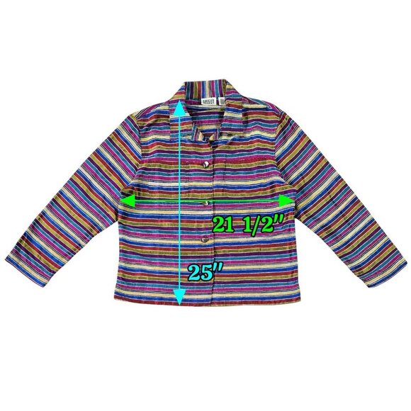 Vintage Chico's Design Silk Blend Multicolor Stripe Textured Jacket Eclectic - Picture 3 of 8
